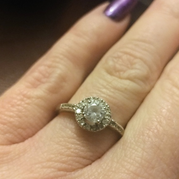 Sterling silver halo engagement ring. - Picture 3 of 5